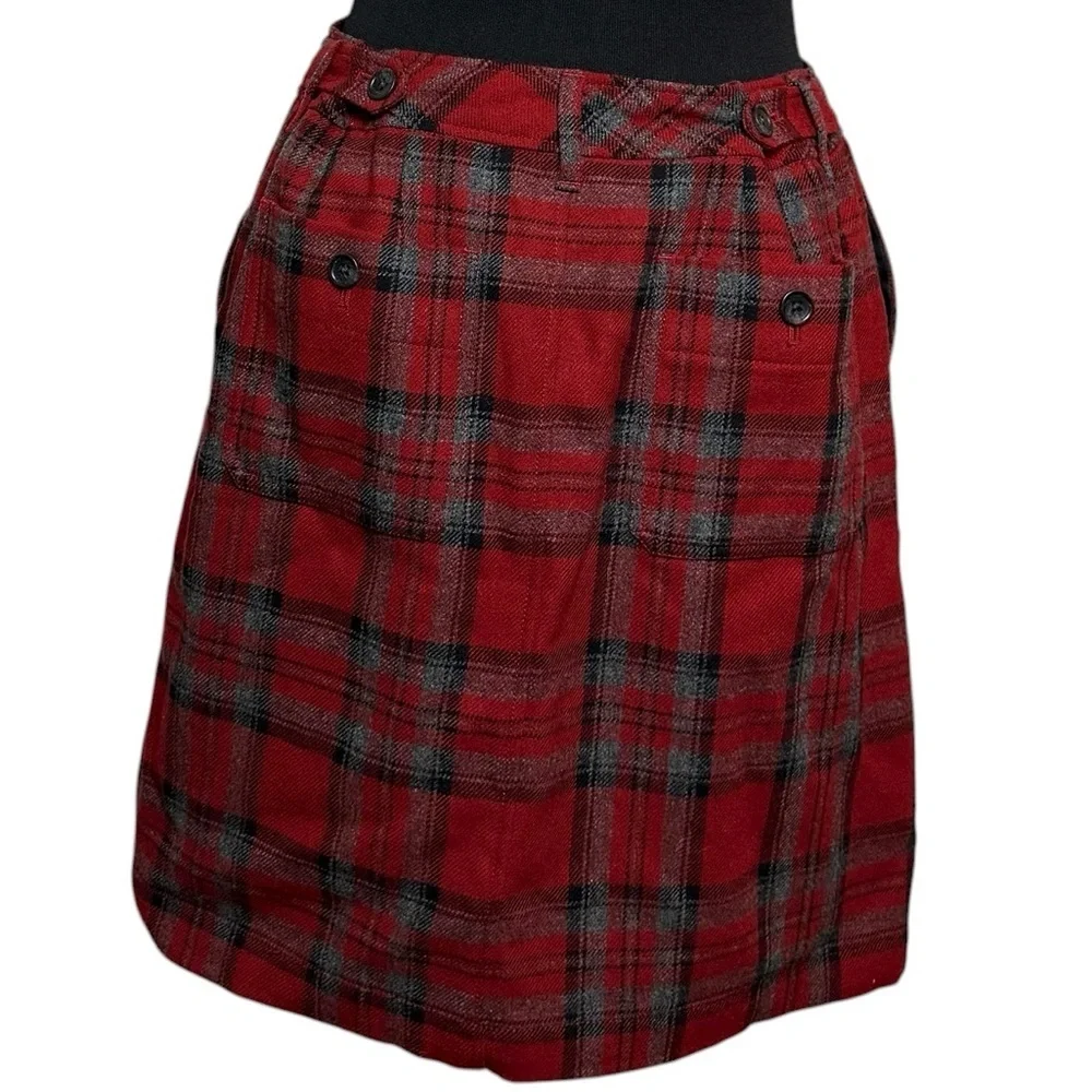 Eddie Bauer A Line Skirt Red Tartan Plaid Wool Fully Lined Women's 8P Christmas